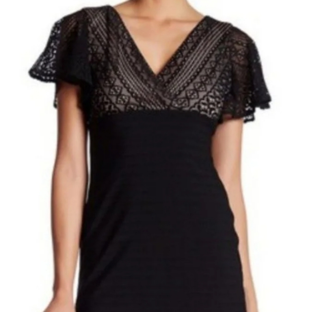Jessica Simpson v-neck lace knit black elegant cocktail dress